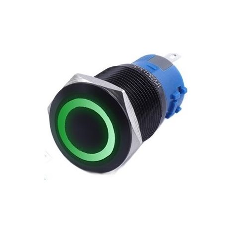 Pulsador biestable negro antivandálico 250V 5A 19x38MM verde (1/5)