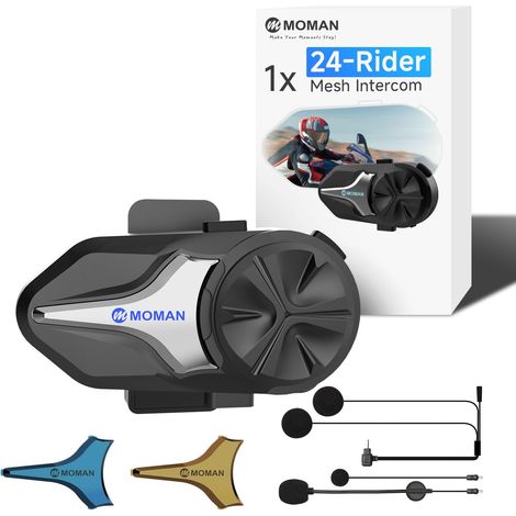Intercom Moto Mesh 24 Personnes - Double Mode, Annulation de Bruit IA Quad & Son Hi-Fi, Sans fil 5.4 et Multitâche Audio, Batterie 1000mAh et Etanchéité IP65 (1/5)