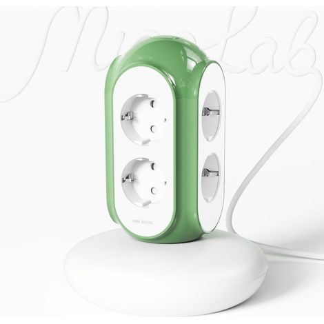 Multiprise Tour 6 Prises AC, 3680W/16A, Protection surtension 1420J, Base lestée 479g Anti-basculement, câble 2 m, Protection Surcharge (Vert Normandie) (1/5)