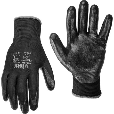 alca® Arbeitshandschuhe Nitril schwarz Gr. XL (10) rutschfest Nitril-Beschichtung Schutzhandschuhe für Mechanik und Werkstatt Montagehandschuhe