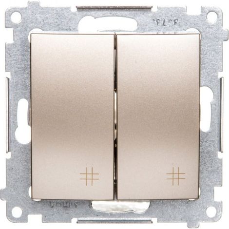 Simon 54 Interruptor de doble cruz 2 teclas (m贸dulo), conectores r谩pidos, metal dorado DW7/2.01/44