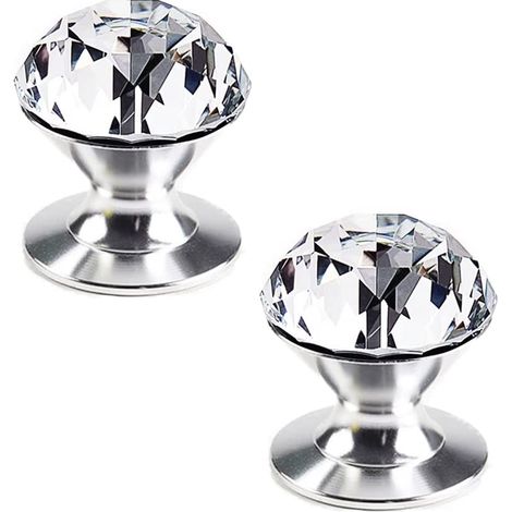 Set de 2 Poignées en cristal clair,Boutons Auto-Adhésifs en Cristal d'aluminium Boutons de meuble Poignées Auto-Adhésives à coller Pour armoire (1/5)
