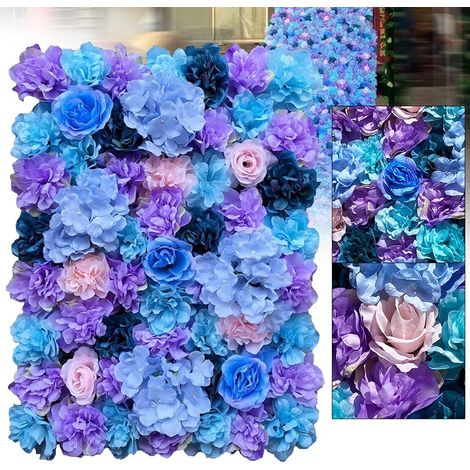 6PCS Künstliche Blumenwand Fake Blumen Kunstblumen Rosenwand Gefälschte Blumenwand Rosen Deko Blumen für Hochzeit Fotografie Party Hintergrund Dekoration, 40 60cm Blau Lila