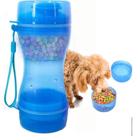 Boîteille d'eau portable 2 en 1 pour chien, distributeur d'eau de nourriture portable, anti-fuite, pour animaux dômestiques, pour promenade, randonnée, voyage-Fei Yu (1/5)
