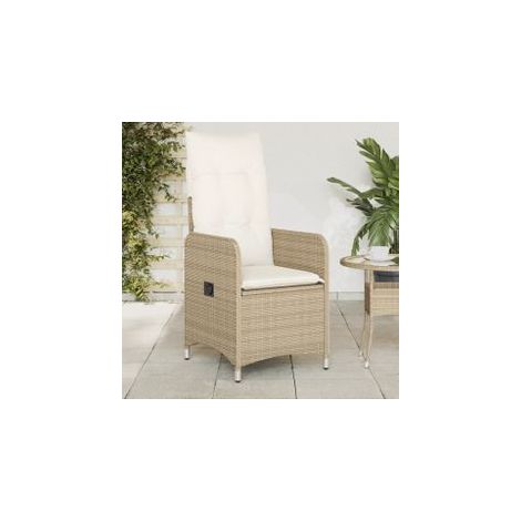 Chaise inclinable de jardin avec coussins beige résine tressée (1/5)