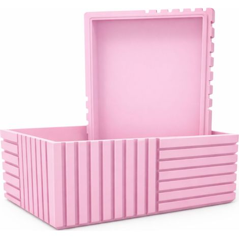 Scatola organizer rosa scanalata con coperchio per piccoli oggetti da ufficio (1/3)