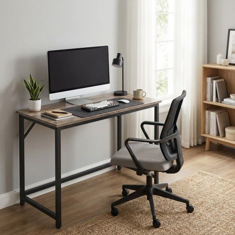 Bureau d’Ordinateur, 100 x 50 x 76 cm, pour Chambre à Coucher, Salon, Grège Chiné et Noir (1/5)