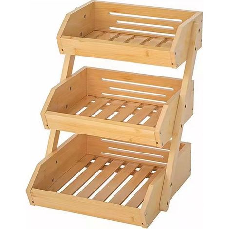 Panier à fruits en bambou à 3 niveaux, support de bol à légumes de grande capacité pour garde-manger de cuisine à trois couches 30X33 41cm