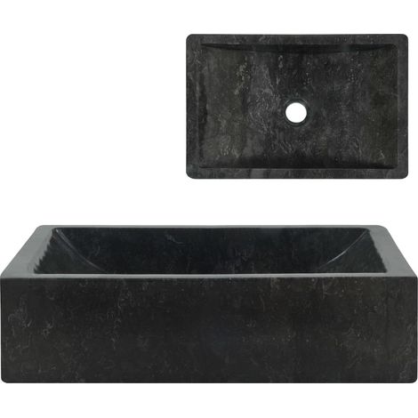 Vasque à poser Lavabo,Bac à laver,Évier pour salle de bain 45x30x12 cm marbre noir brillant MEMV493244 (1/5)
