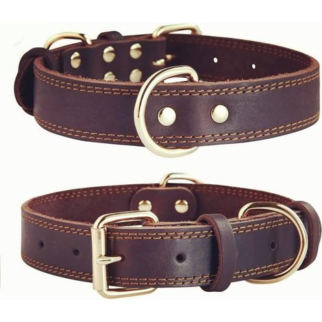 Collier pour Chien en Cuir véritable de qualité supérieure/Colliers réglables en Cuir véritable Durable pour mâle Femelle Petit X-Petit Chien Moyen Grand x-Grand-Brun-l (1/5)