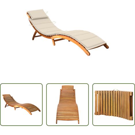Chaise longue bois - Chaise longue de jardin avec coussin Bois d'acacia solide (1/5)