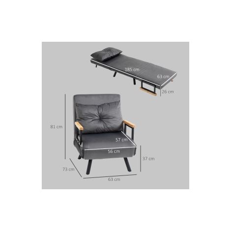Fauteuil convertible gris foncé en velours avec dossier réglable et fonction lit pour salon chambre et bureau (1/5)