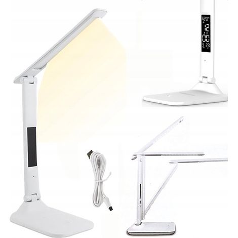 Lampada da scrivania a LED multifunzionale con termometro e calendario, 3 temperature di colore regolabili, base in gomma antiscivolo per scuola, casa e (1/5)