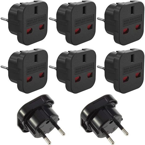 Reiseadapter Großbritannien auf EU – 3-poliger Stecker auf 2-poligen Stecker – 10 A, 1000 W – Hochfestes ABS – Für Reisen in Frankreich und Europa – 8er-Pack (1/5)