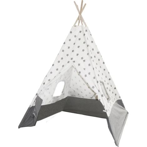 Tipi enfant L. 140 cm tissu imprimé étoiles structure bois - JOLAN (1/4)