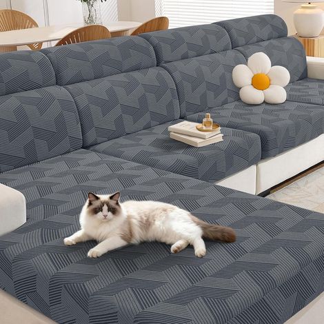 Stretch Sofa Cushion Cover, Universal Cushion Cover, High Elastic Living Room Sofa Seat Cover, Non-Slip, with Elastic Bottom (Chaise Lounge Chair, Light Grey) (1/5)