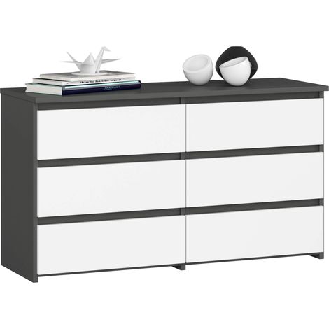 Petite Commode AKORD CL100 Gris Graphite 100 cm 6 tiroirs façade Blanche 100x35x57 cm