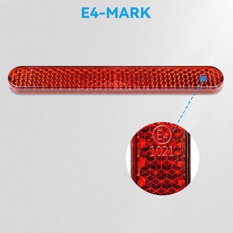 Lot de 2 réflecteurs rectangulaires pour moto et vélo, certifiés E4, catadioptres arrière, autocollants, rouges (1/4)