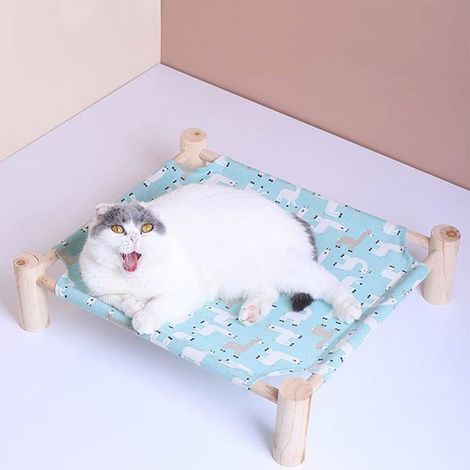 Hamac pour chat en bois massif - modèle à quatre coins - démontable et lavable - bleu (1/5)