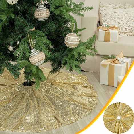 Jupe Pour Arbre De Noël - 85 Cm - Tissu Avec Paillettes Dorées - Décoration Intérieure Pour Pied D'Arbre - 1 Pièce (1/5)