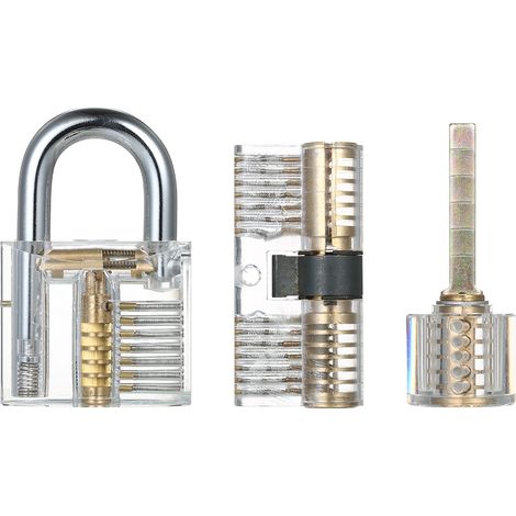 Kit d'outils de crochetage de serrure 15 pièces avec trois cadenas de formation pratiques transparents pour serrurier débutants et professionnels (1/5)