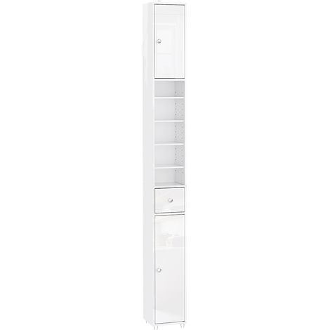 SoBuy Armadio Colonna bagno, Mobile bagno alto con 2 Ante e 1 cassetto altezza: 180 cm Bianco Lucido BZR167-GW