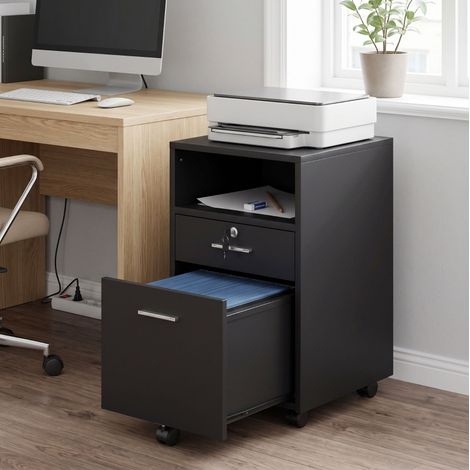 Mobiler Büroschrank mit 2 abschließbaren Schubladen, 40 x 40 x 65 cm, Schwarz OKMYHOME (1/5)