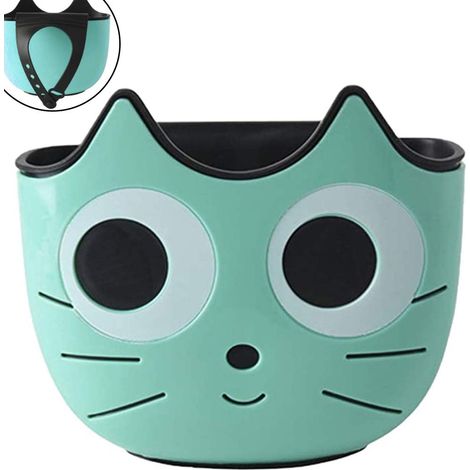 Porte-éponge suspendu, panier de rangement pour évier, motif chat vert, étagère de rangement en plastique pour cuisine et salle de bain. (1/5)