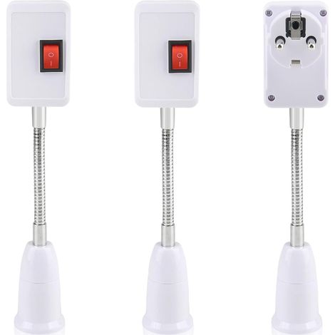 Douille E27 avec Interrupteur Soquet Douille de Chantier Prise 3 Pièces Col de Cygne Allongé de 10 cm Ajustable à 360°AC 100V-240V pour Lampe de Lecture Bureau Lumiere Cuisine (Sans Ampoule) (1/5)
