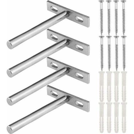 Versteckte T-förmige Wandregalhalterungen, 4 Stück verdeckte Metallhalterungen für schwebende Regale, unsichtbare silberne Wandregalhalterungen für Heimwerkerprojekte (1/4)