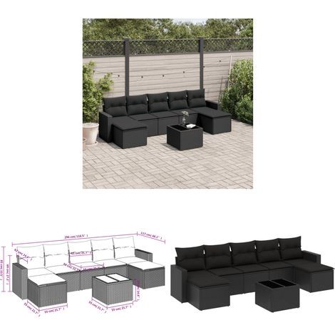 8-tlg. Garten-Sofagarnitur mit Kissen Schwarz Poly Rattan - Gartenmöbel Set - PE-Rattan Möbel - Outdoor Sofa - Esstisch Set - Lounge Set - Home & Living (1/3)