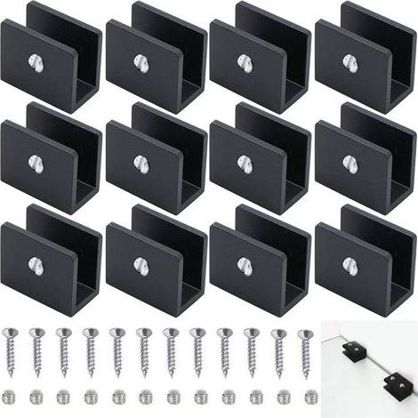 12 Pièces Pince à Verre Garde Corps, Support D'Étagère En Verre Clip, Support d’Étagère En Verre Réglable Aluminium, Métal Support d'Angle En U, Pinces à Verre à Un Trou, Pour Salle De Bain,Wc,Couloir