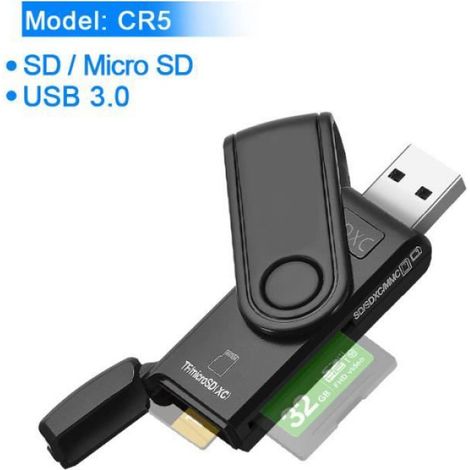 lecteur de cartes mémoire Multi,USB 3.0,OTG,adaptateur Android,Micro SD-TF,pour ordinateur pc- CR5[F594084]