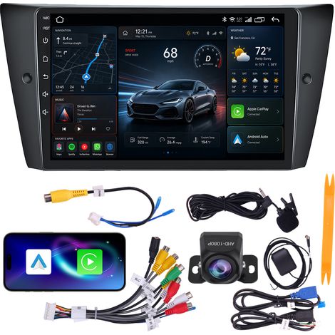 Autoradio 9" BMW E90 E91 E92 E93 2006-2011 Quad-Core 4+64G CarPlay Android Auto WiFi 6 GPS Bluetooth Caméra AHD (1/5)