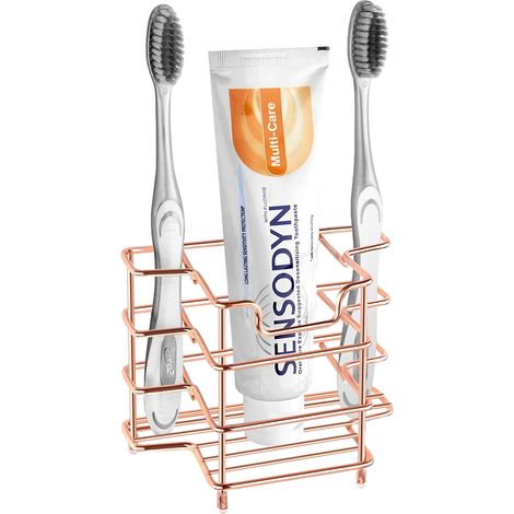 Porte-brosses à dents mural, support de brosse à dents en acier inoxydable, étagère de rangement à trois emplacements à double usage (murale/sur plan de travail). (1/5)
