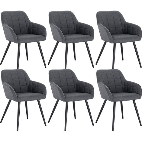 Woltu – Lot de 6 chaises de salle à manger – Structure métal – Siège et dossier en lin – Dimensions 49x43x81cm – Couleur gris foncé (1/4)