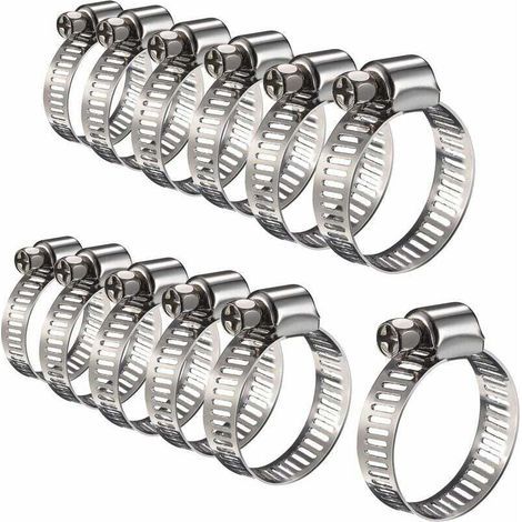 12 Stück verstellbare Schlauchschellen aus Edelstahl, Schlauchclips, Befestigungselemente (16-25 mm) (1/4)