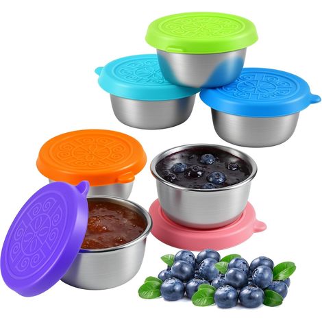 6er-Set Mini-Saucentöpfchen mit Deckel, 50 ml, Edelstahl, Saucenbecher, Behältersets mit Silikondeckeln, für Salate und Gewürze