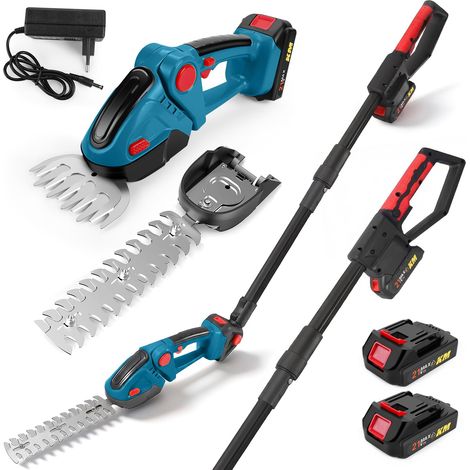 Taille-haie sans fil 24 V avec barre d'extension de 100 cm, cisaille à gazon et cisailleuse sans fil 4 en 1 avec 2 piles de 1500 mAh, max 1,5 m, réglable à 90°, ciseaux de jardin électrique (1/5)
