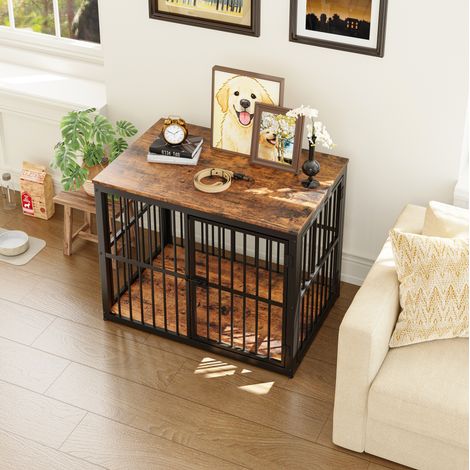 Gabbia per cani 84x56x66 cm, modulare, 3 porte, piano d'appoggio, ferro e truciolato nero e marrone (1/5)