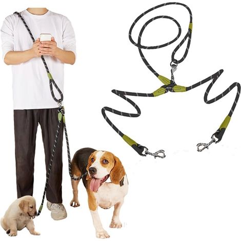 1 Laisse chien, nylon résistant, bandes réfléchissantes, mousqueton 360°, course marche (1/5)