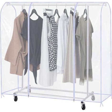 Grande Housse de Protection pour Portant à Vêtements,152x180x50 cm, Plastique Waterproof Transparent,Ouverture et Fermeture Faciles