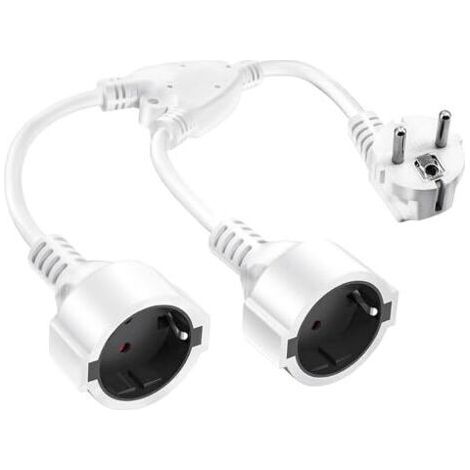Doppelstecker für Steckdose, 16 A/250 V/max., kurzes Verlängerungskabel mit Schuko-Doppelsteckeradapter, Schuko-Doppelstecker für Küche, Büro, Haushalt, weiß (1/5)
