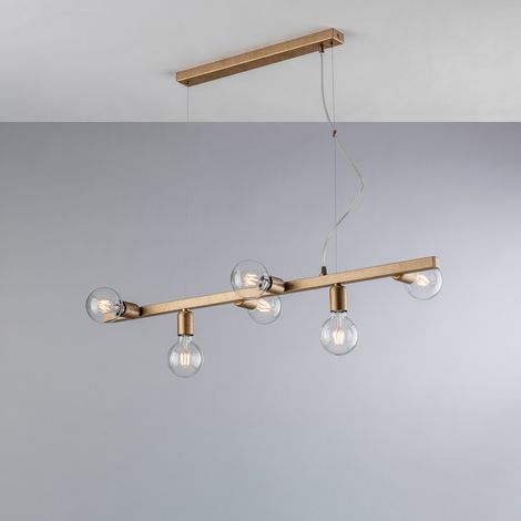 Fabian Suspension En Fer Laqué Noir Et Doré 6 Lumières L.101X16 Bl293-6-Or