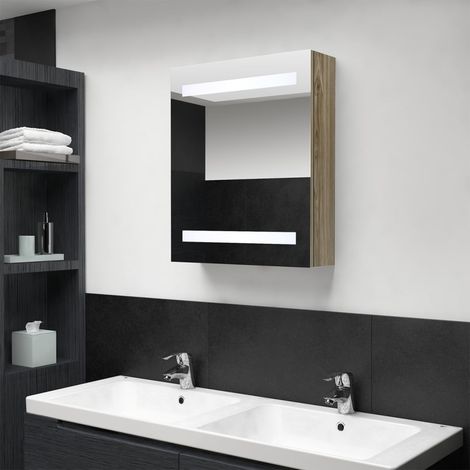 Armoire de salle de bain à miroir LED, Meuble de Rangement, Placard de Rangement Toilettes chêne 50x14x60 cm LKOWF65718 (1/5)