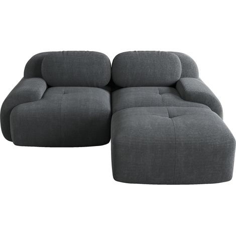 Canapé d'angle modulaire en tissu velours côtelé gris avec mousse haute résilience sans cadre (1/5)