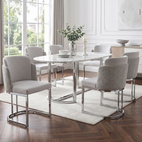 Pack de 6 sillas de comedor de chenilla 61,5 x 53,5 x 86 cm gris claro y plata DESVIAE (1/5)