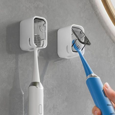 Badezimmer-Zahnbürstenhalter. 2 Wand-Zahnbürstenhalter mit Duschabdeckung, Einzelzahnbürsten-Spender, (1/5)