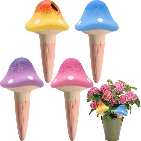 Lot de 4 pointes d’arrosage en terre cuite, dispositifs de pots à arrosage autonome pour vacances, système d’arrosage à libération lente maintenant l’humidité continue, forme champignon, fournitures d (1/5)