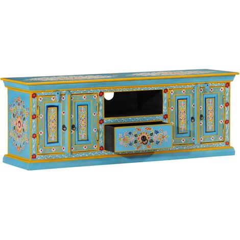 Meuble TV Banc TV Armoire TV bleu 110x30x40 cm bois massif de manguier (1/5)
